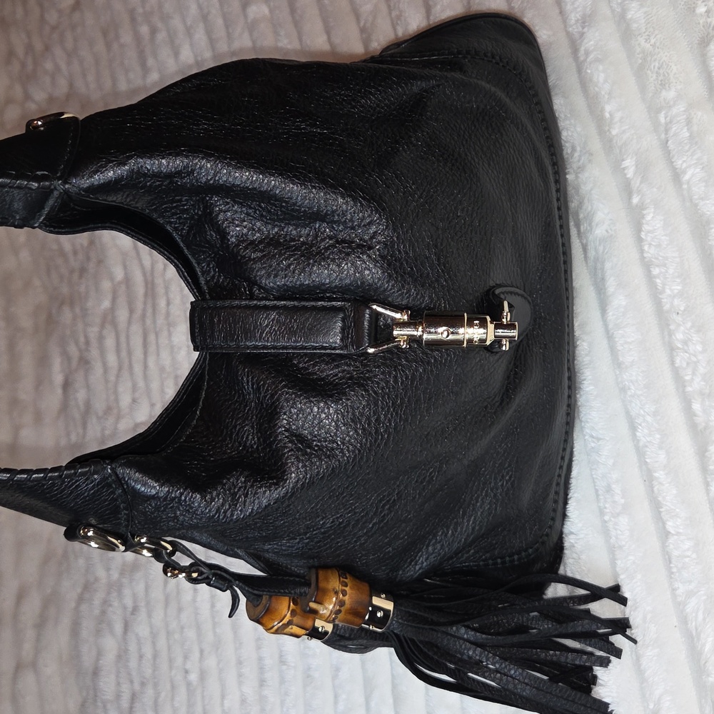 GUCCI Large Jackie Black Leather With Gold Hardware Hobo bag Shoulder purse